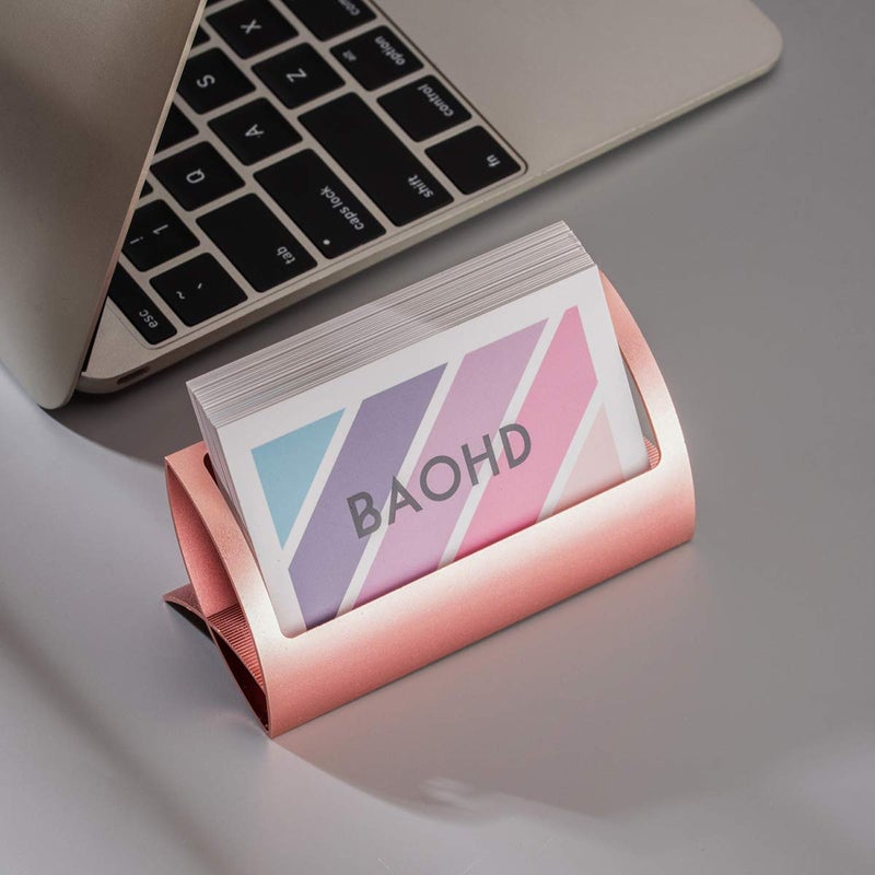 BAOHD Metal Business Card Holder for Desk - Modern Aluminum Business Card Display Holder Stand, Desktop Name Card Rack Organizer, Rose Gold - Image 5